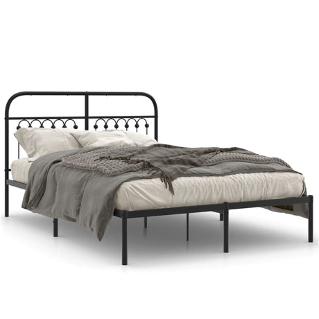 Vidaxl bedframe met hoofdbord metaal zwart 135x190 cm