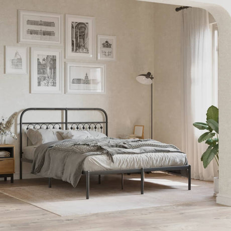 Vidaxl bedframe met hoofdbord metaal zwart 135x190 cm