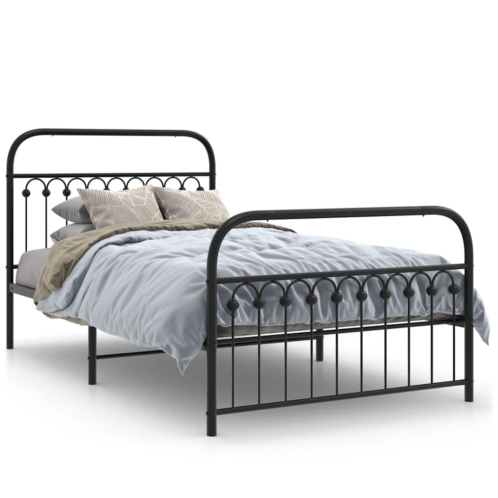 Vidaxl bedframe met hoofd- en voeteneinde metaal zwart 107x203 cm