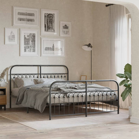 Vidaxl bedframe met hoofd- en voeteneinde metaal zwart 150x200 cm