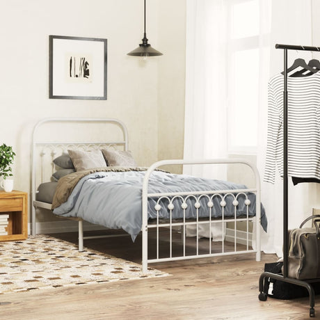 Vidaxl bedframe met hoofd- en voeteneinde metaal wit 90x200 cm