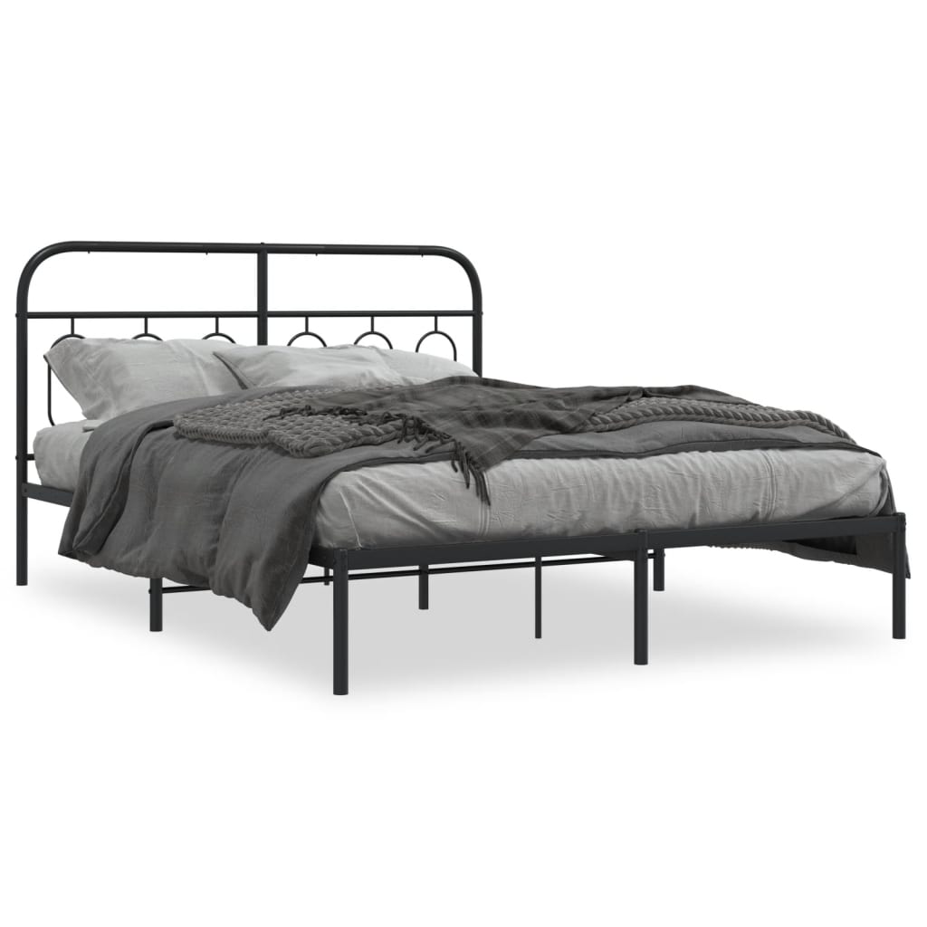 Vidaxl bedframe met hoofdbord metaal zwart 140x190 cm