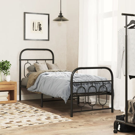 Vidaxl bedframe met hoofd- en voeteneinde metaal zwart 75x190 cm