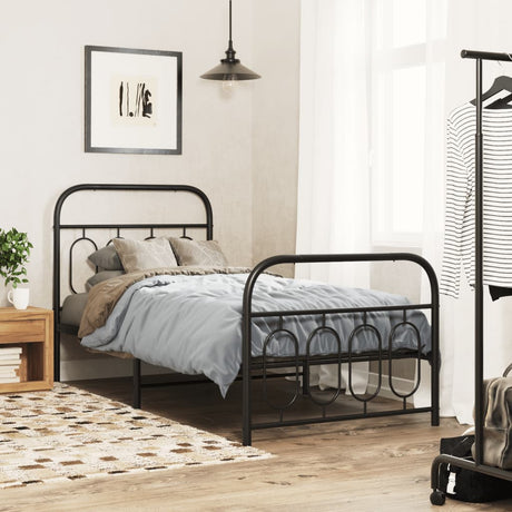 Vidaxl bedframe met hoofd- en voeteneinde metaal zwart 80x200 cm