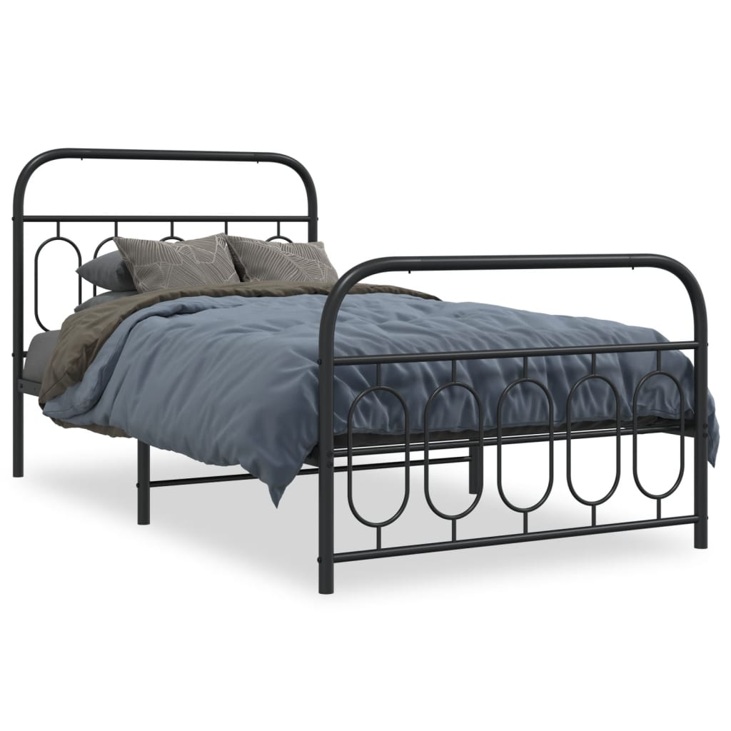 Vidaxl bedframe met hoofd- en voeteneinde metaal zwart 107x203 cm