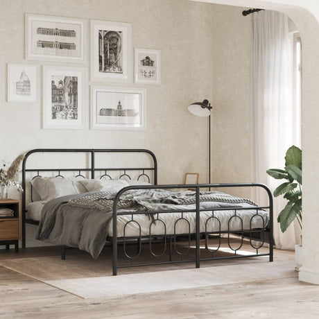 Vidaxl bedframe met hoofd- en voeteneinde metaal zwart 150x200 cm