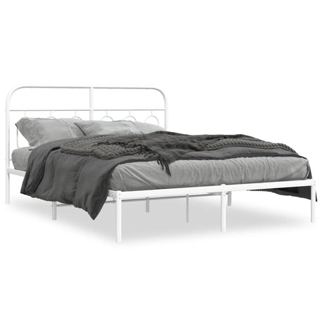 Vidaxl bedframe met hoofdbord metaal wit 135x190 cm