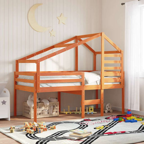 Vidaxl kinderbedhuisje 198x87x113 cm massief grenenhout wasbruin
