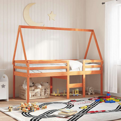 Vidaxl kinderbedhuisje 199x95,5x88 cm massief grenenhout wasbruin