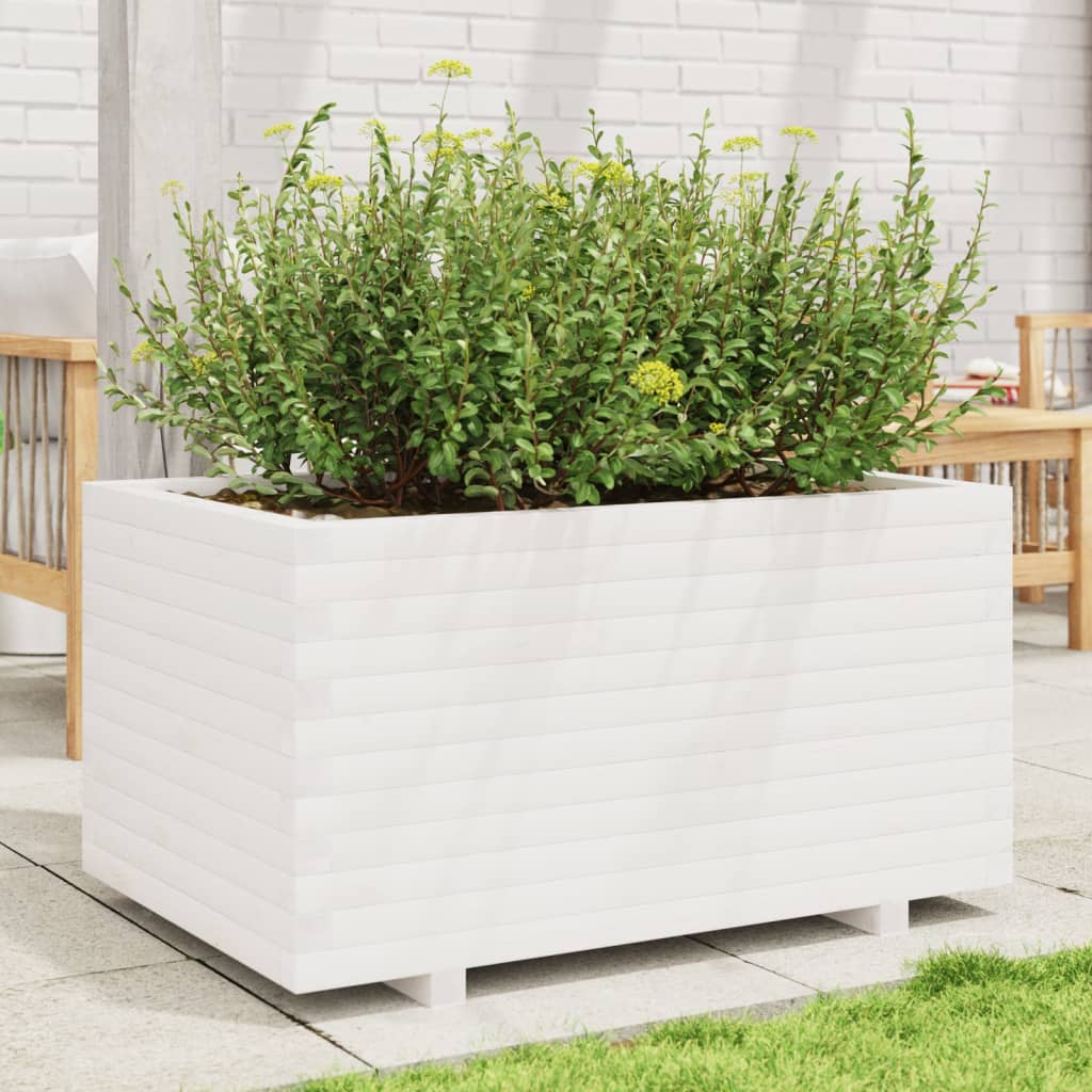VidaXL Pflanzgefäß 90x60x49,5 cm massives Kiefernholz weiß