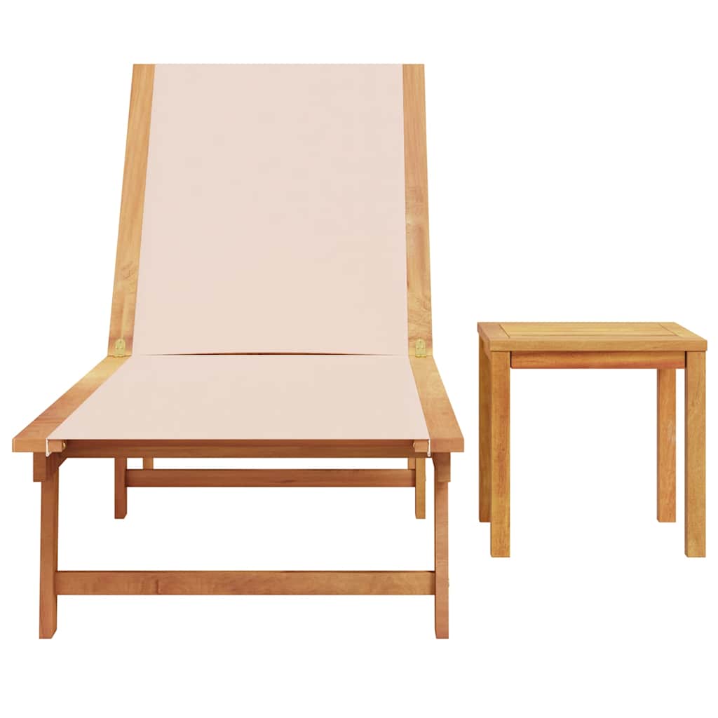 Vidaxl ligbed met tafel massief acaciahout en textileen crèmekleurig