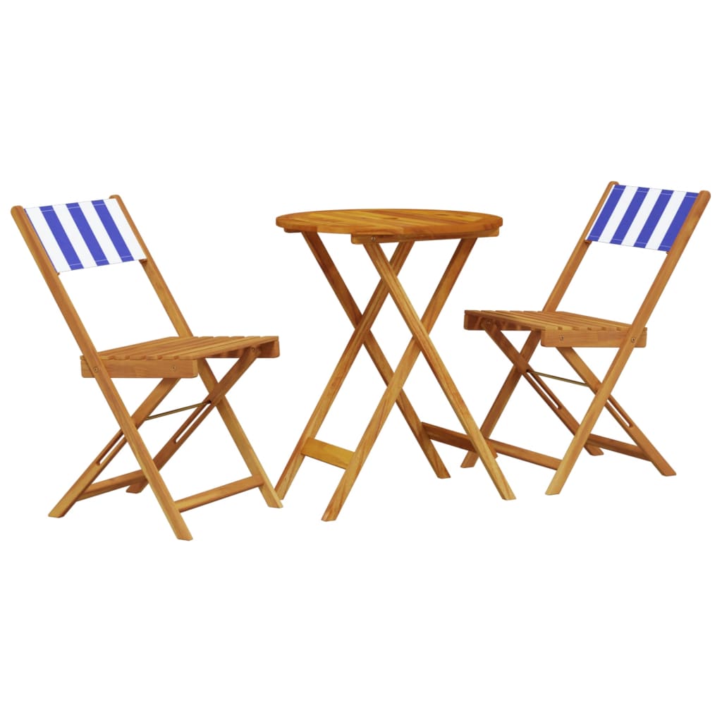 Vidaxl 3-delige bistroset stof en massief hout blauw en wit