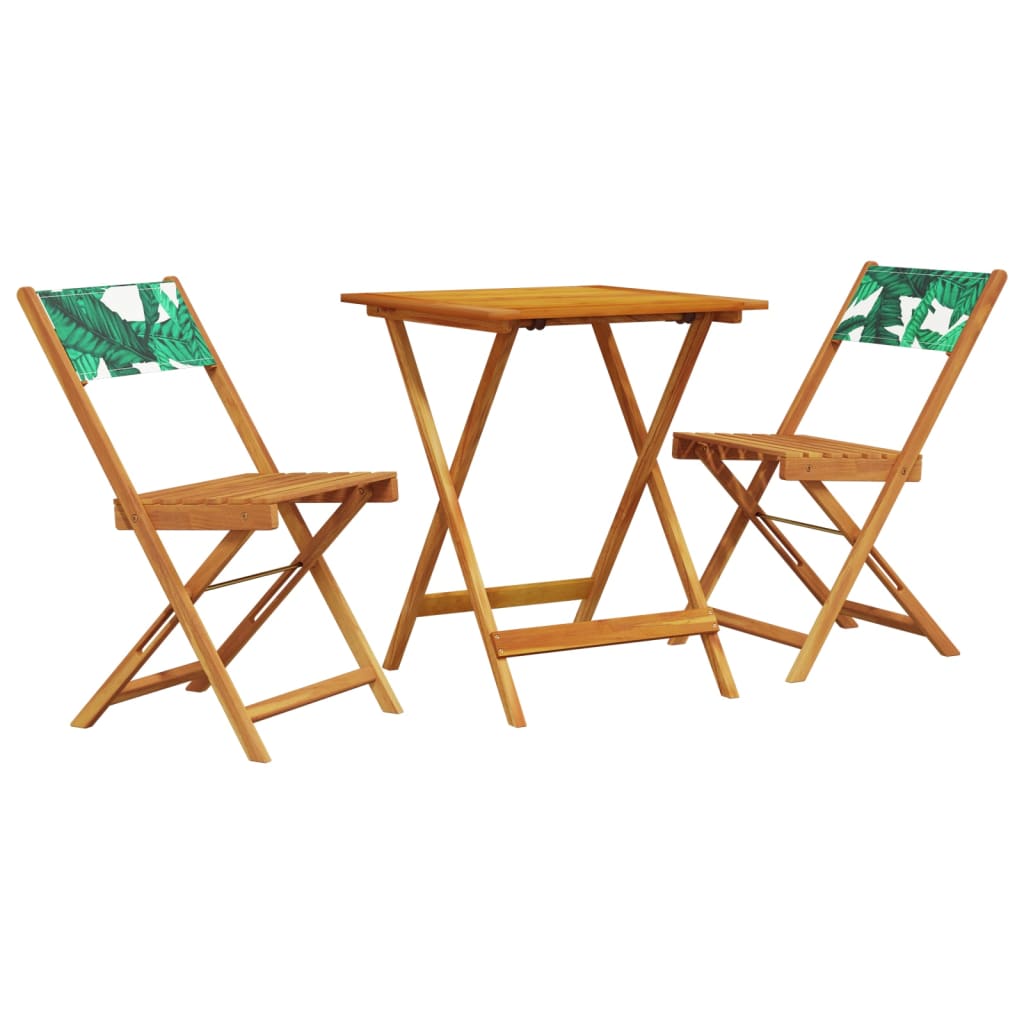 Vidaxl 3-delige bistroset bladpatroon stof en massief hout
