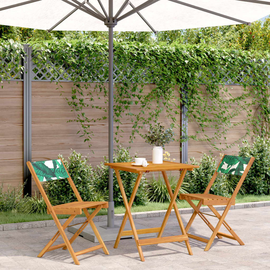 Vidaxl 3-delige bistroset bladpatroon stof en massief hout