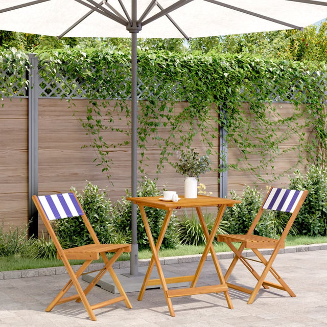 Vidaxl 3-delige bistroset stof en massief hout blauw en wit