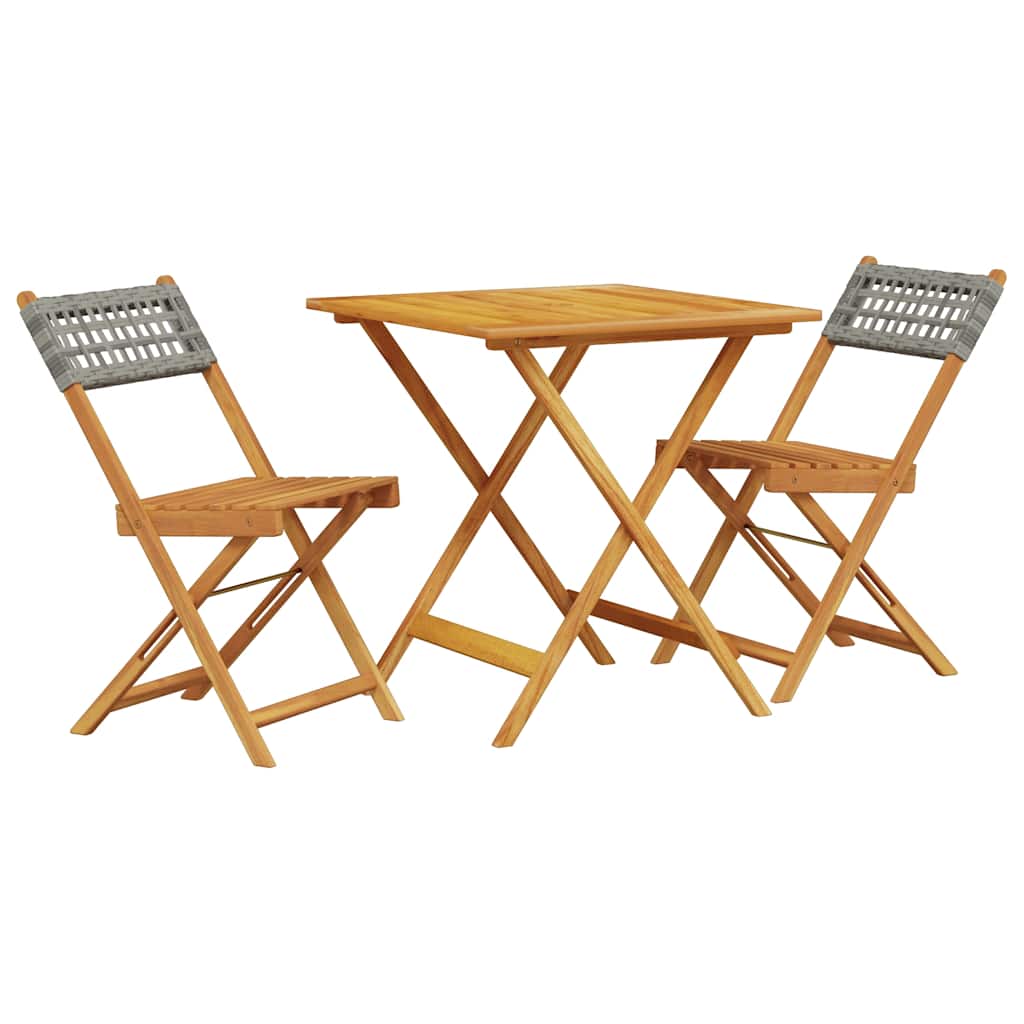 Vidaxl 3-delige bistroset poly rattan en massief hout grijs