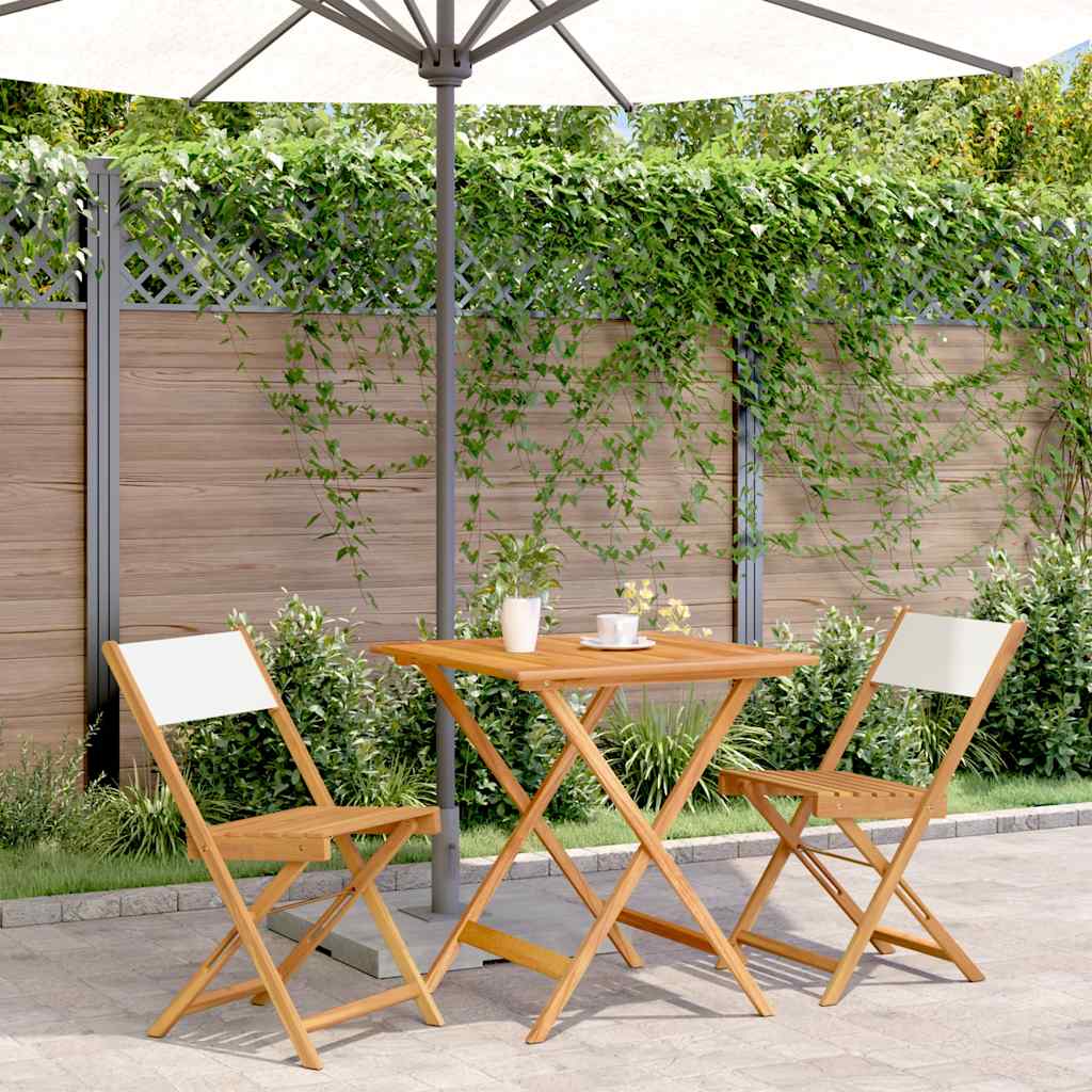 Vidaxl 3-delige bistroset stof en massief hout crèmewit