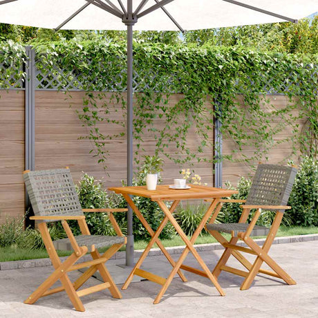 Vidaxl 3-delige bistroset poly rattan en massief hout grijs
