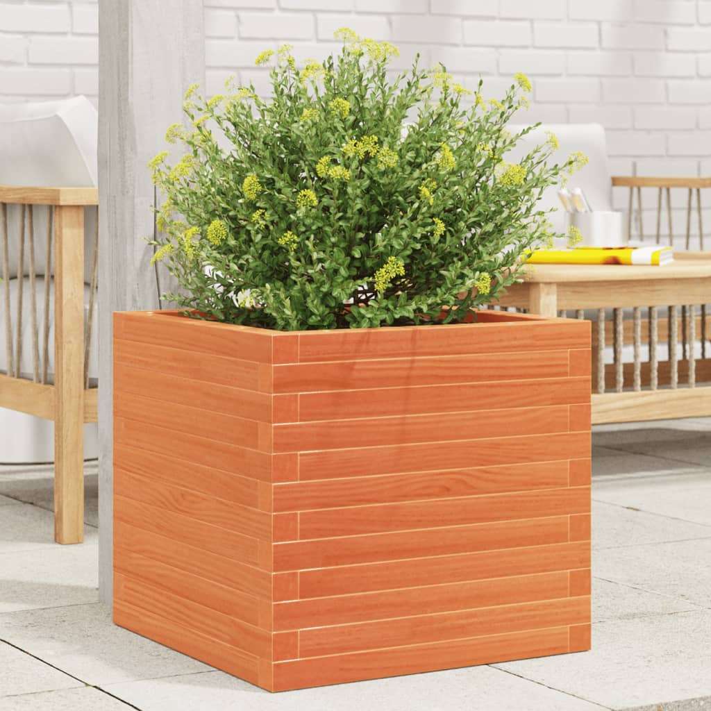 VidaXL Pflanzgefäß 50x50x46 cm massives Kiefernholz, braun gewaschen