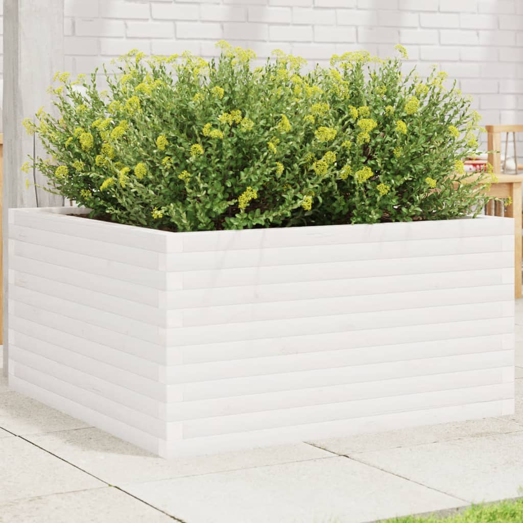 VidaXL Pflanzgefäß 90x90x46 cm massives Kiefernholz weiß