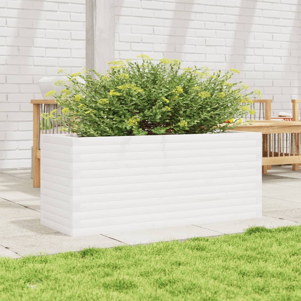 VidaXL Pflanzgefäß 110x40x46 cm massives Kiefernholz weiß