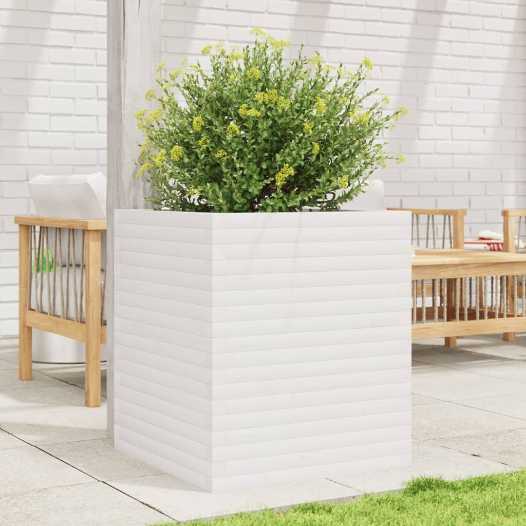 VidaXL Pflanzgefäß 60x60x68,5 cm massives Kiefernholz weiß