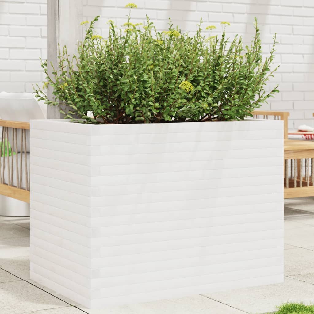 VidaXL Pflanzgefäß 90x60x68,5 cm massives Kiefernholz weiß