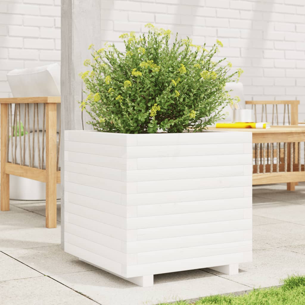 VidaXL Pflanzgefäß 50x50x49,5 cm massives Kiefernholz weiß