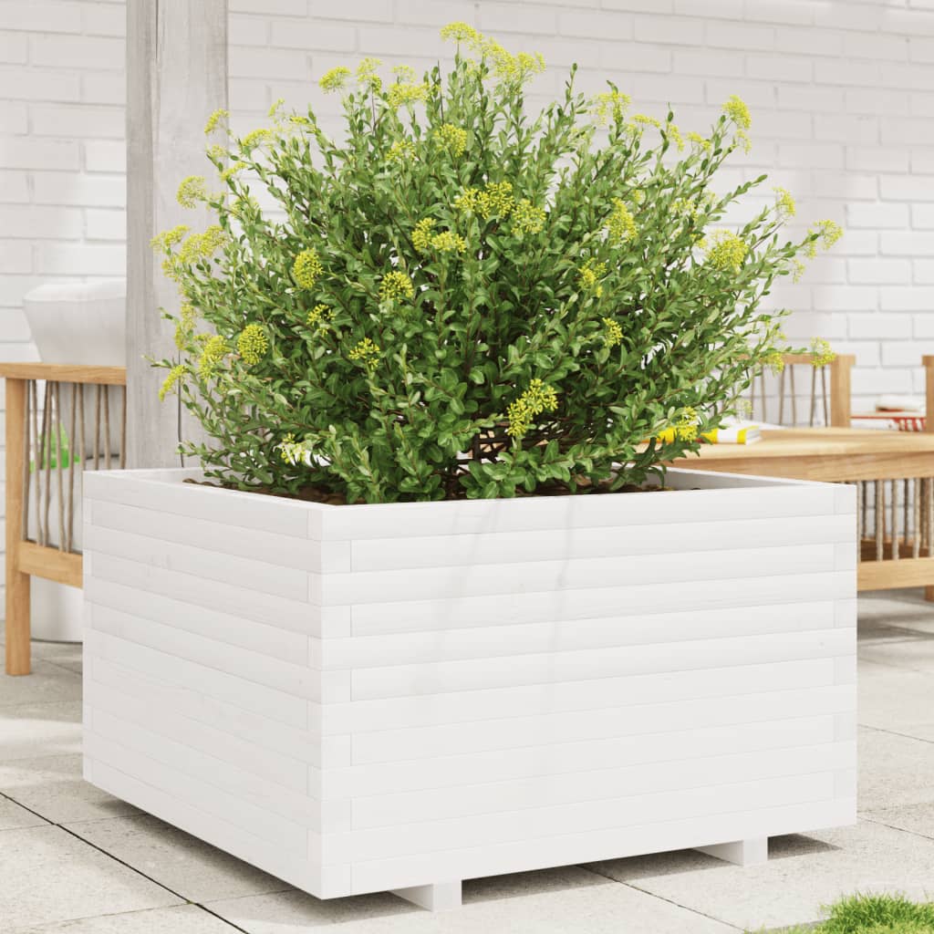 VidaXL Pflanzgefäß 80x80x49,5 cm massives Kiefernholz weiß
