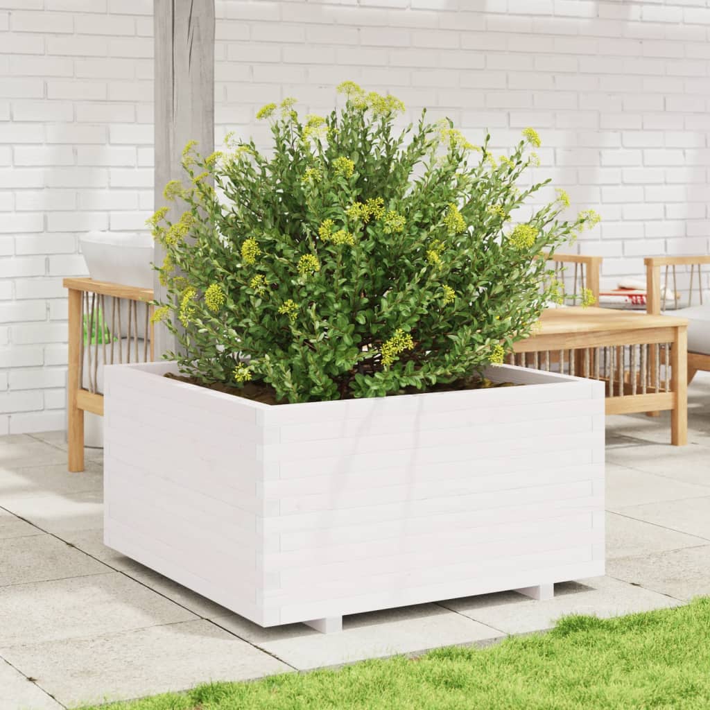 VidaXL Pflanzgefäß 90x90x49,5 cm massives Kiefernholz weiß