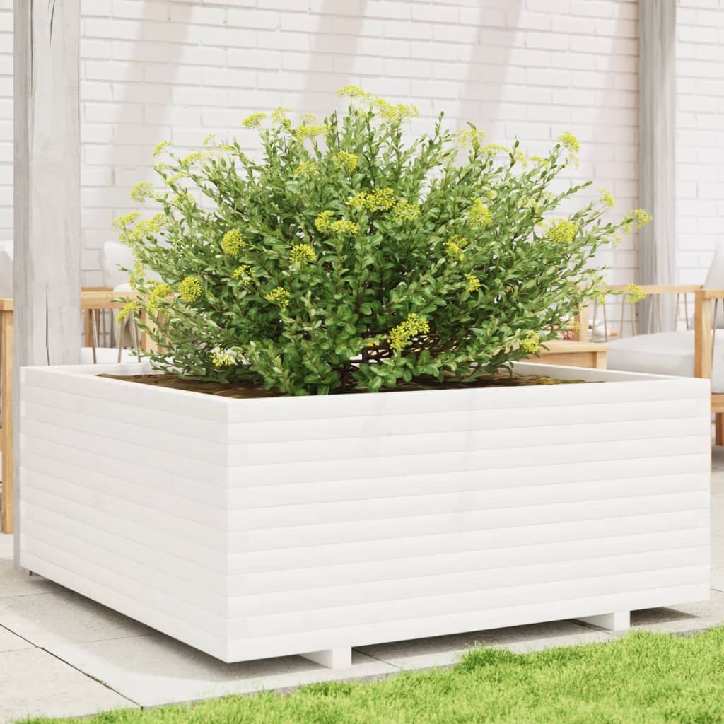 VidaXL Pflanzgefäß 110x110x49,5 cm massives Kiefernholz weiß