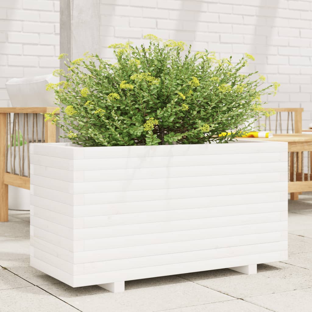 VidaXL Pflanzgefäß 90x40x49,5 cm massives Kiefernholz weiß