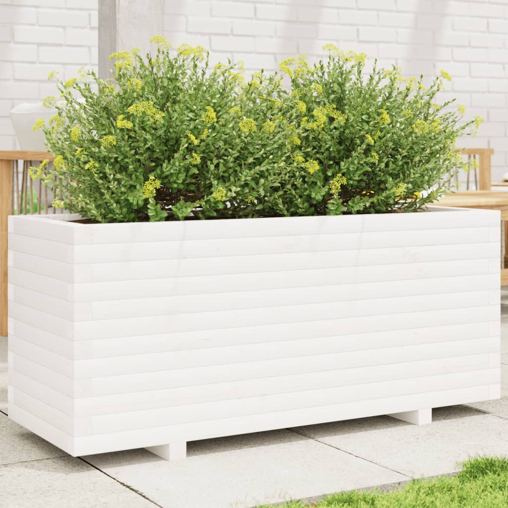 VidaXL Pflanzgefäß 110x40x49,5 cm massives Kiefernholz weiß