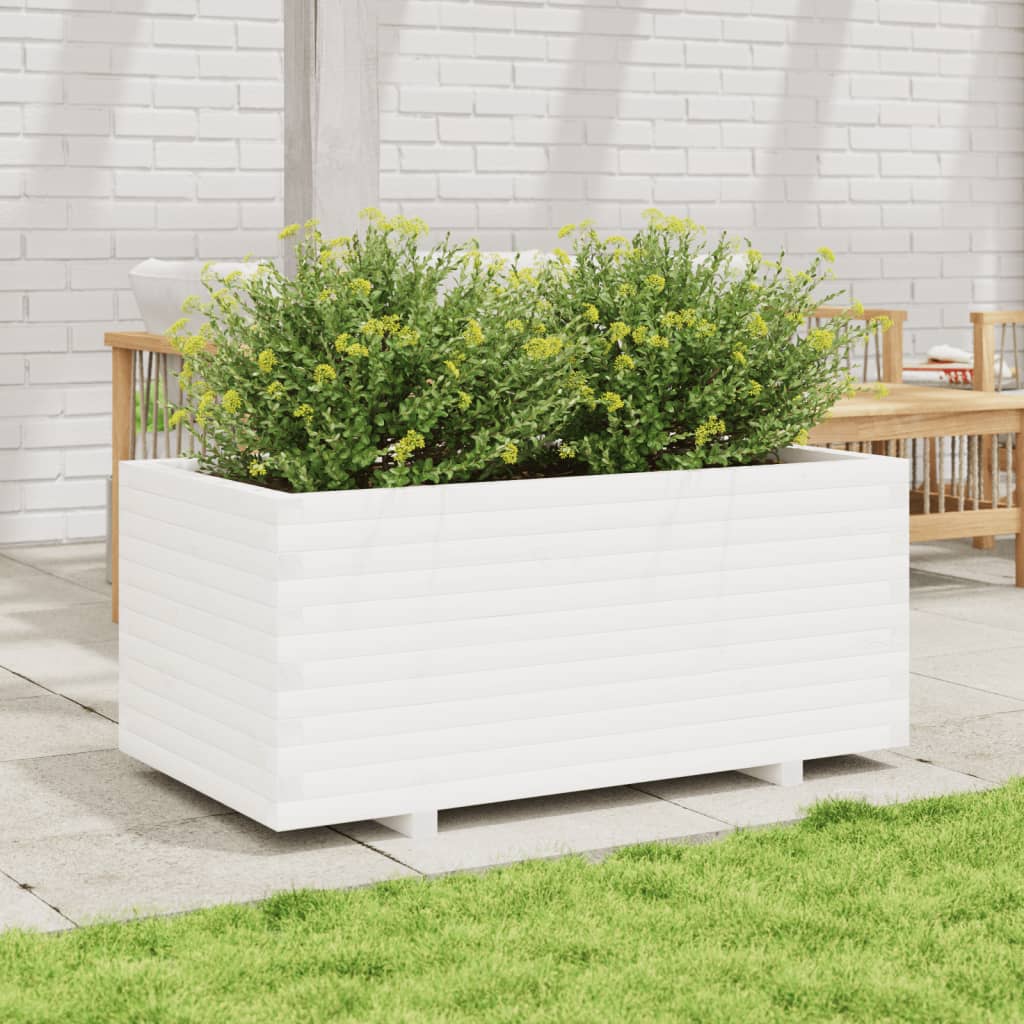 VidaXL Pflanzgefäß 110x60x49,5 cm massives Kiefernholz weiß