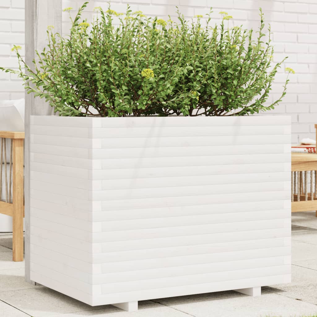 VidaXL Pflanzgefäß 90x60x72,5 cm massives Kiefernholz weiß
