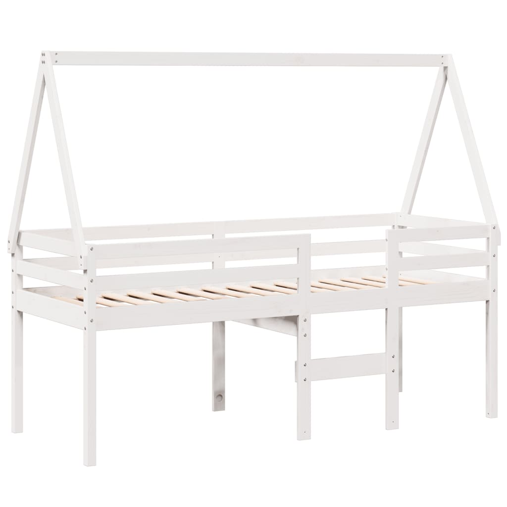 Vidaxl hoogslaper met dak massief grenenhout wit 90x190 cm