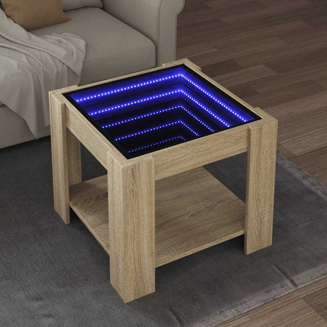 Vidaxl salontafel met led 53x53x45 cm bewerkt hout sonoma eikenkleurig