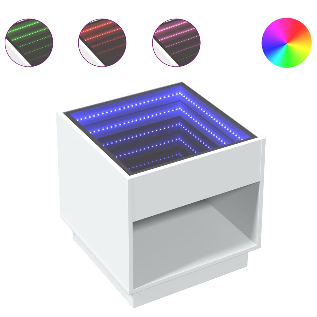 Vidaxl salontafel met infinity led 50x50x50 cm wit