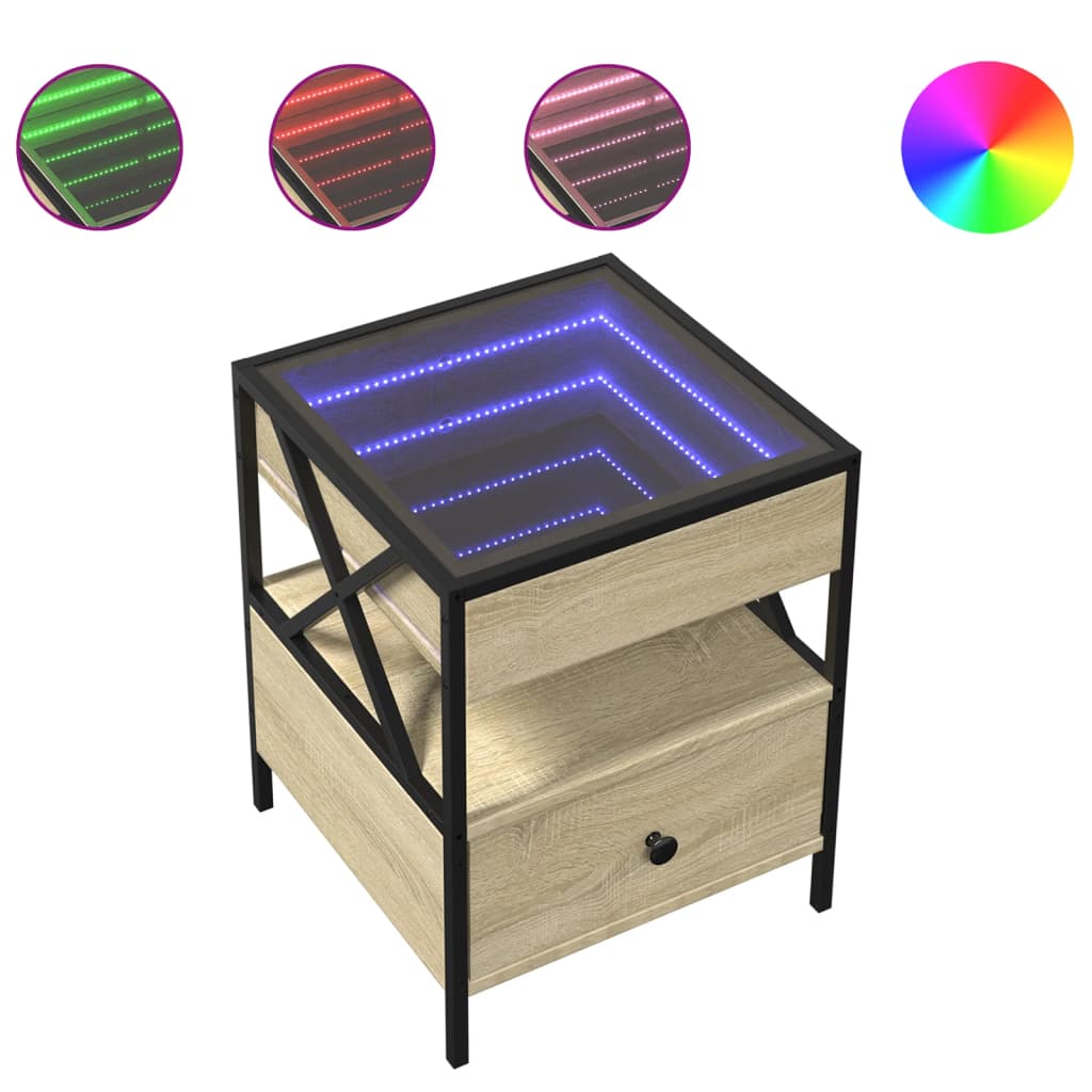Vidaxl nachtkastje met infinity led 40x40x51 cm sonoma eikenkleurig