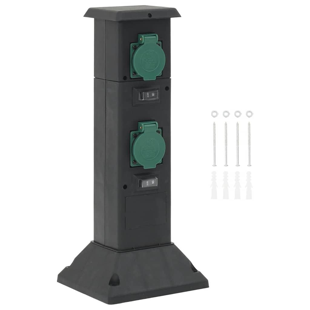 Vidaxx Garten-Steckdosensäule 4-fach 16x16x39,5 cm Schwarz und Grün