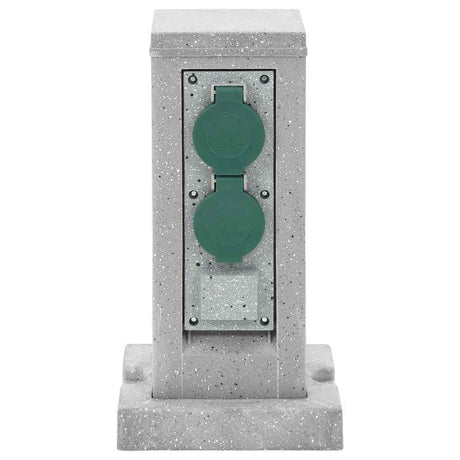 Vidaxxl Gartensteckdose Erdungsstift 4-fach Steinoptik 16x16x29,5 cm grau