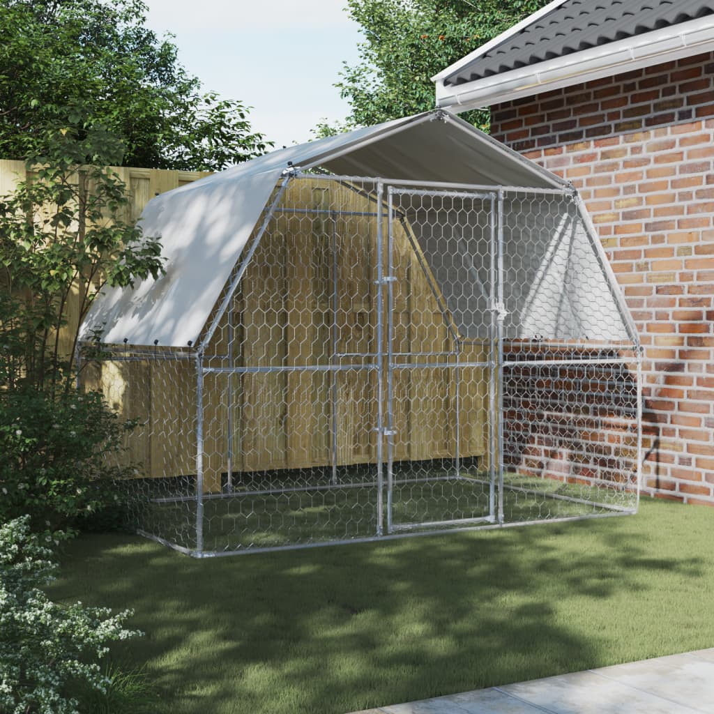 VidaXL Hundehütte mit Dach und Tür aus verzinktem Stahl silberfarben