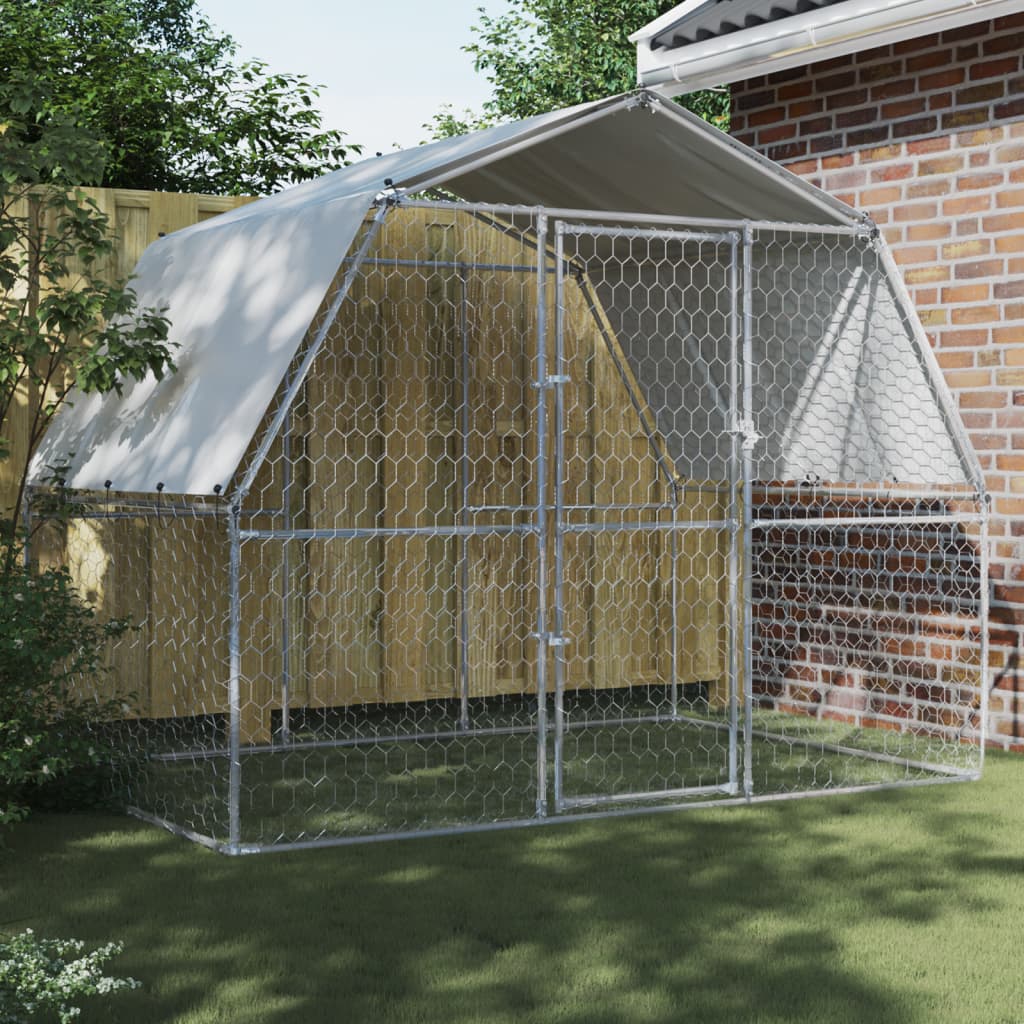 VidaXL Hundehütte mit Dach und Tür aus verzinktem Stahl silberfarben