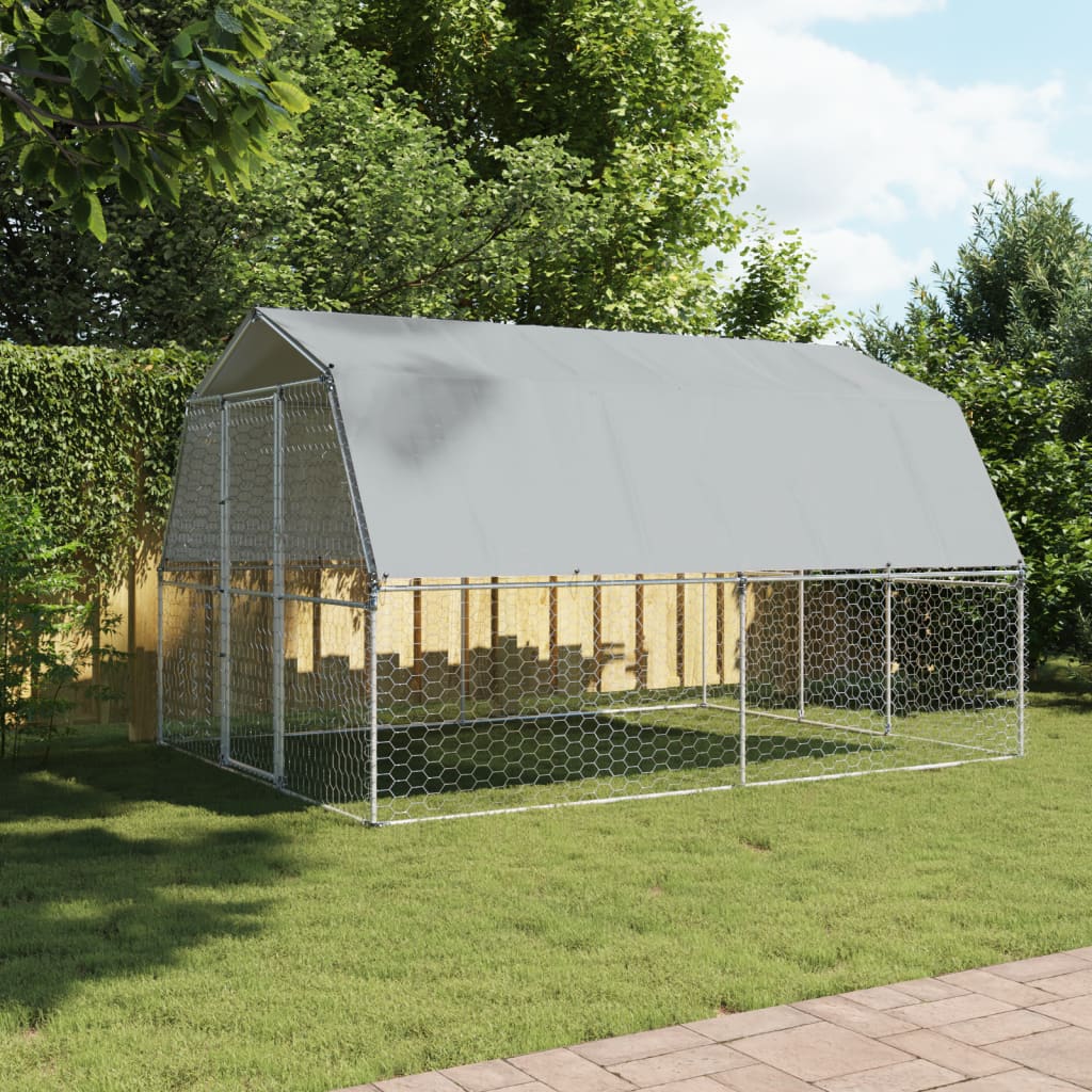 VidaXL Hundehütte mit Dach und Tür aus verzinktem Stahl silberfarben
