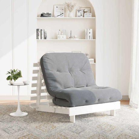 Vidaxl futon slaapbank met matras 90x206x11 cm massief grenenhout wit