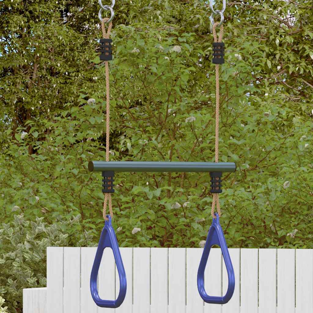Vidaxl trapezestang en ringen voor kinderen staal blauw en donkergroen