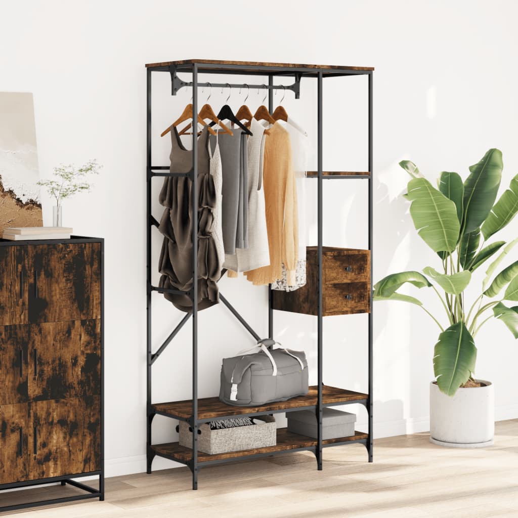 Vidaxl-Kleiderständer mit Regalen, fertiges Holz, geräucherte Eiche