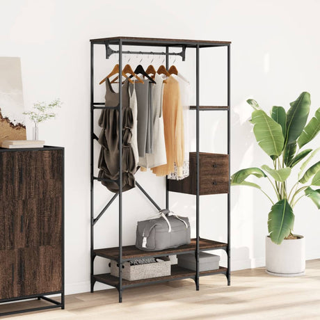 Vidaxl-Kleiderständer mit Regalen aus modifiziertem Holz, Farbe braune Eiche