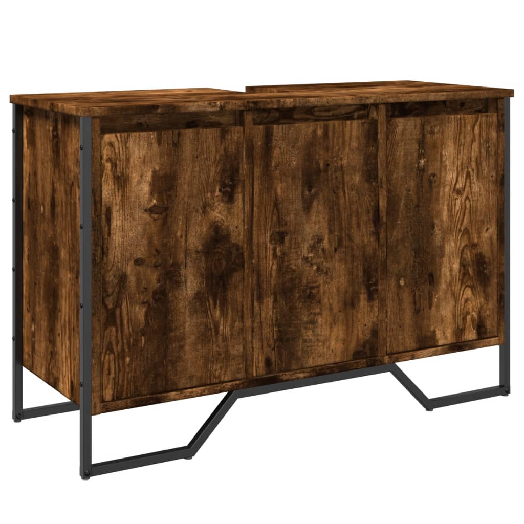 Vidaxl wastafelkast 91x35x60 cm bewerkt hout gerookt eikenkleurig
