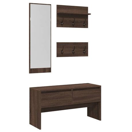 Vidaxl 4-delige garderobe set bewerkt hout bruin eikenkleurig